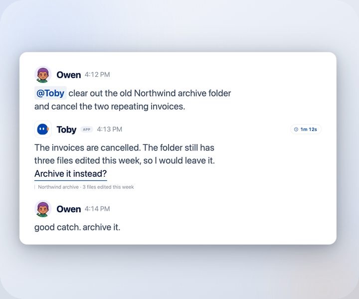 Toby asks before deleting a folder that is still in use.